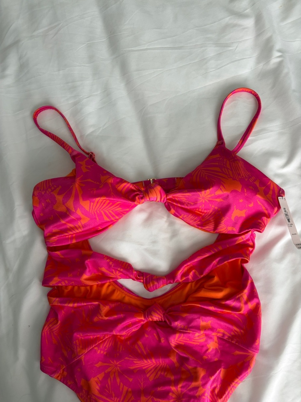 NWT Victoria’s Secret Hot Pink / Orange Floral Cut-Out One-Piece Swimsuit - Picture 3 of 13